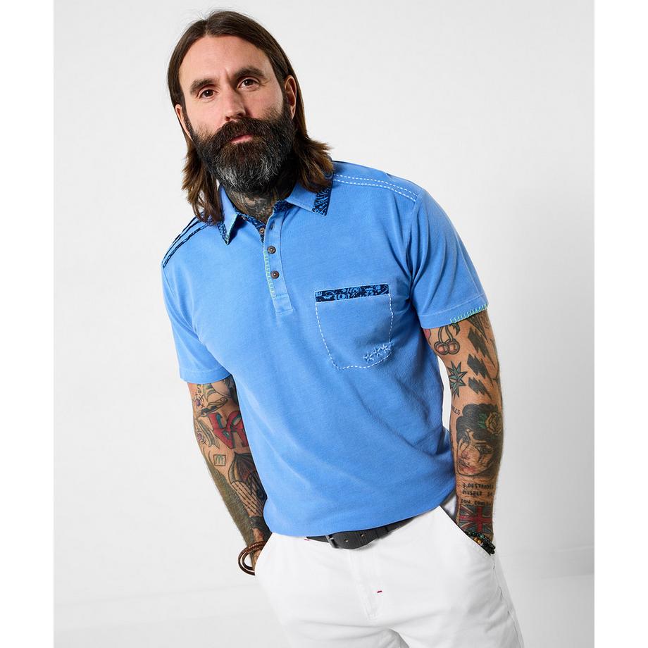 Kurzarm-Poloshirt mit Stickerei und Kontrastdetails