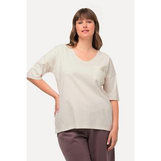 Ulla Popken  Maglia loungewear dal taglio oversize con orlo arrotolato, scollo a girocollo e mezze maniche 