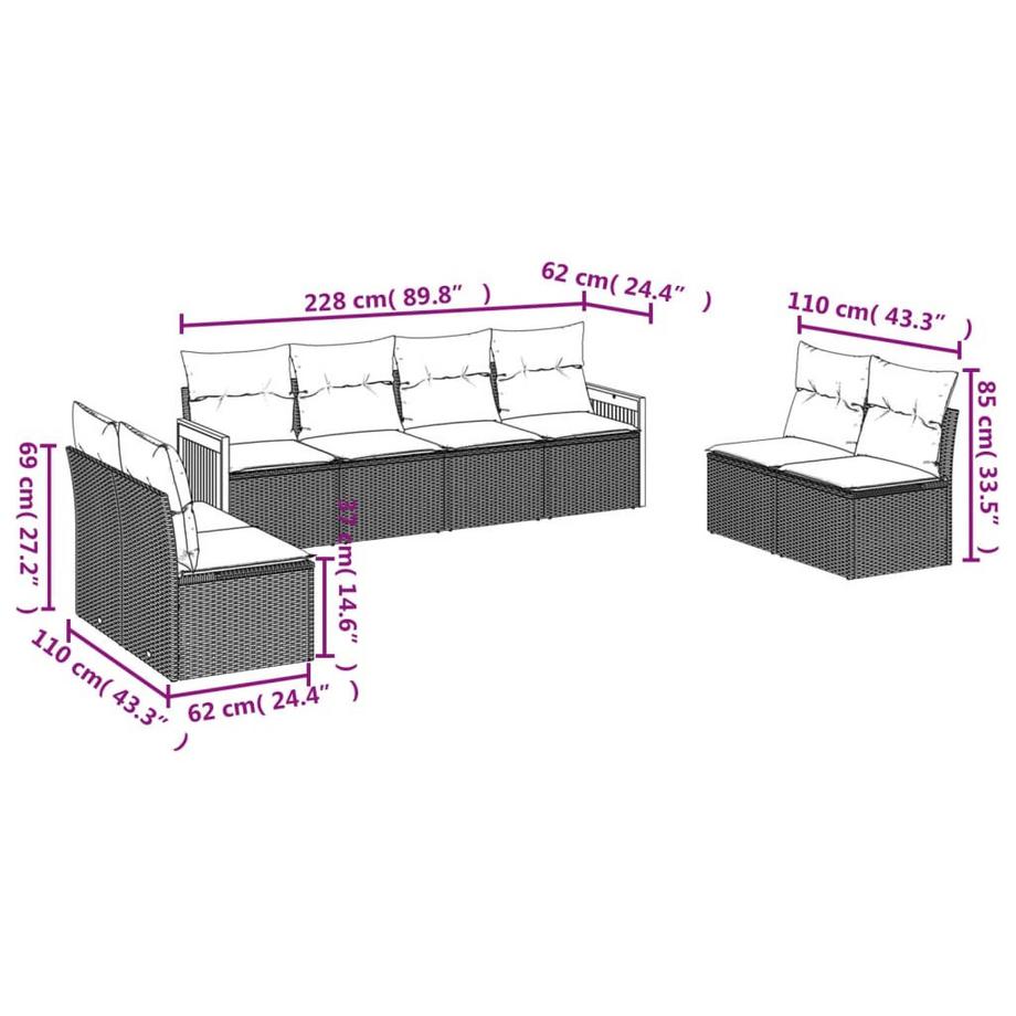 VidaXL set divano da giardino Polirattan  