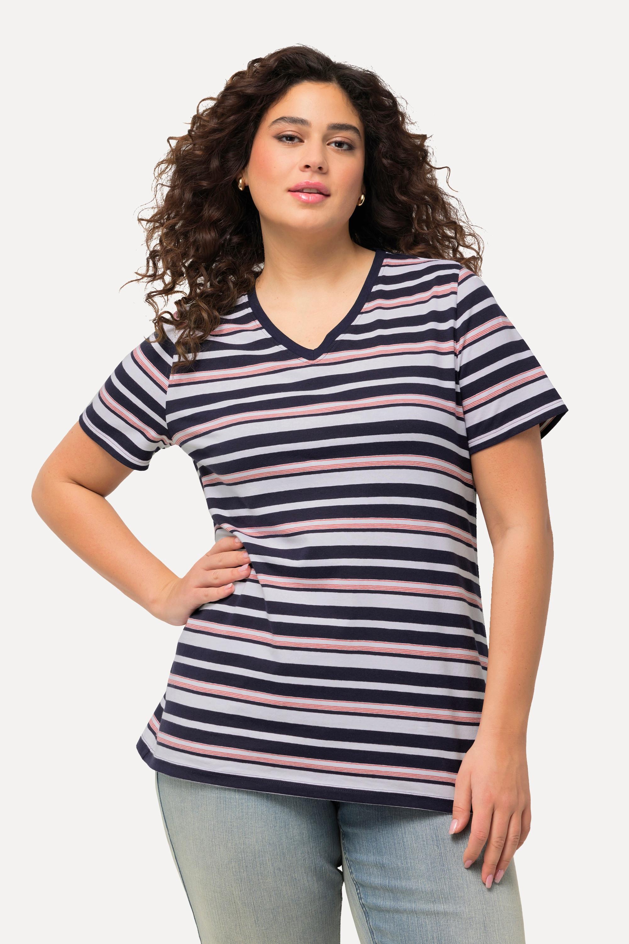 Ulla Popken  Maglia classica con righe, scollo a V e mezze maniche 