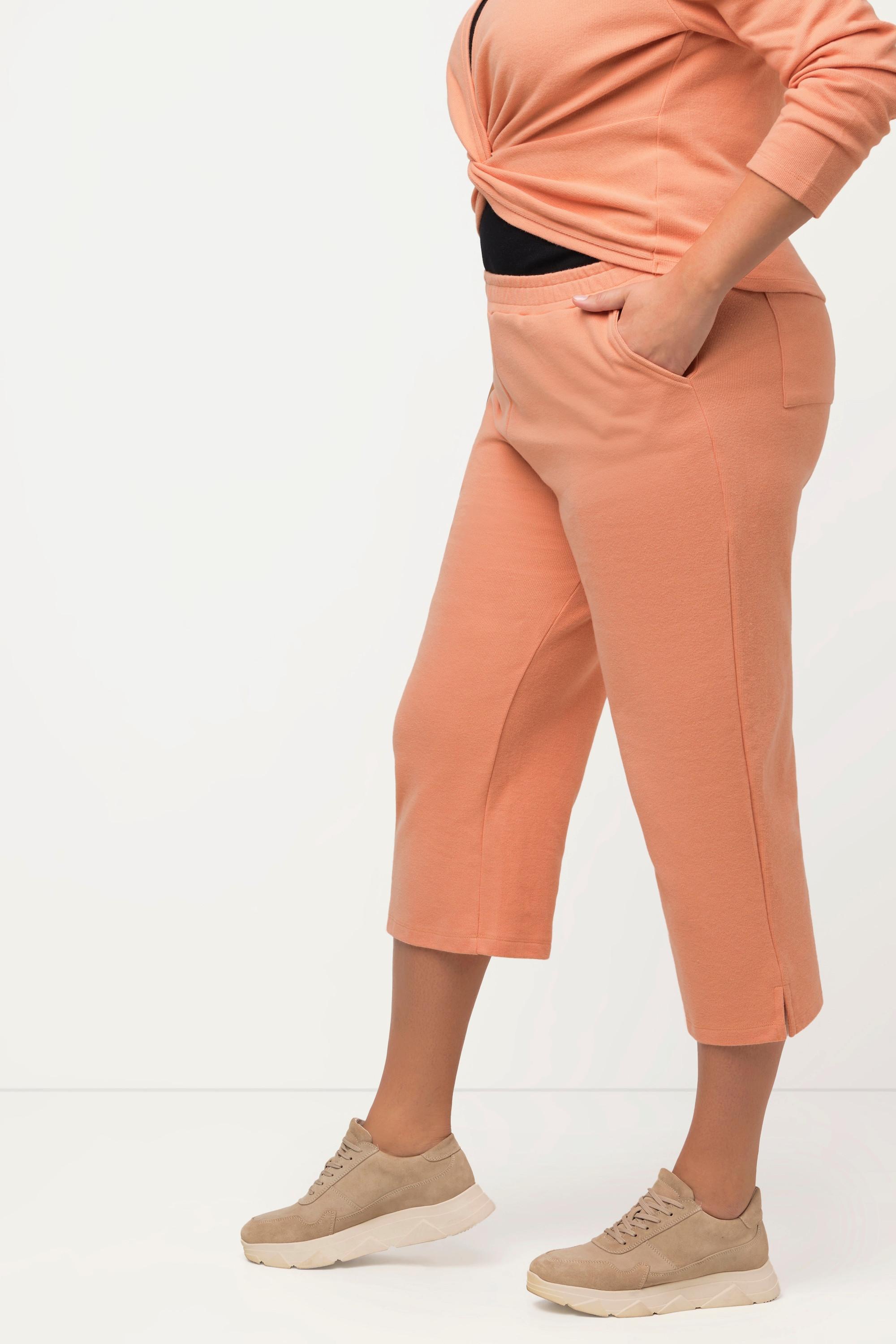 Ulla Popken  Culottes di felpa, lunghe fino al polpaccio, in cotone biologico con cintura elastica 