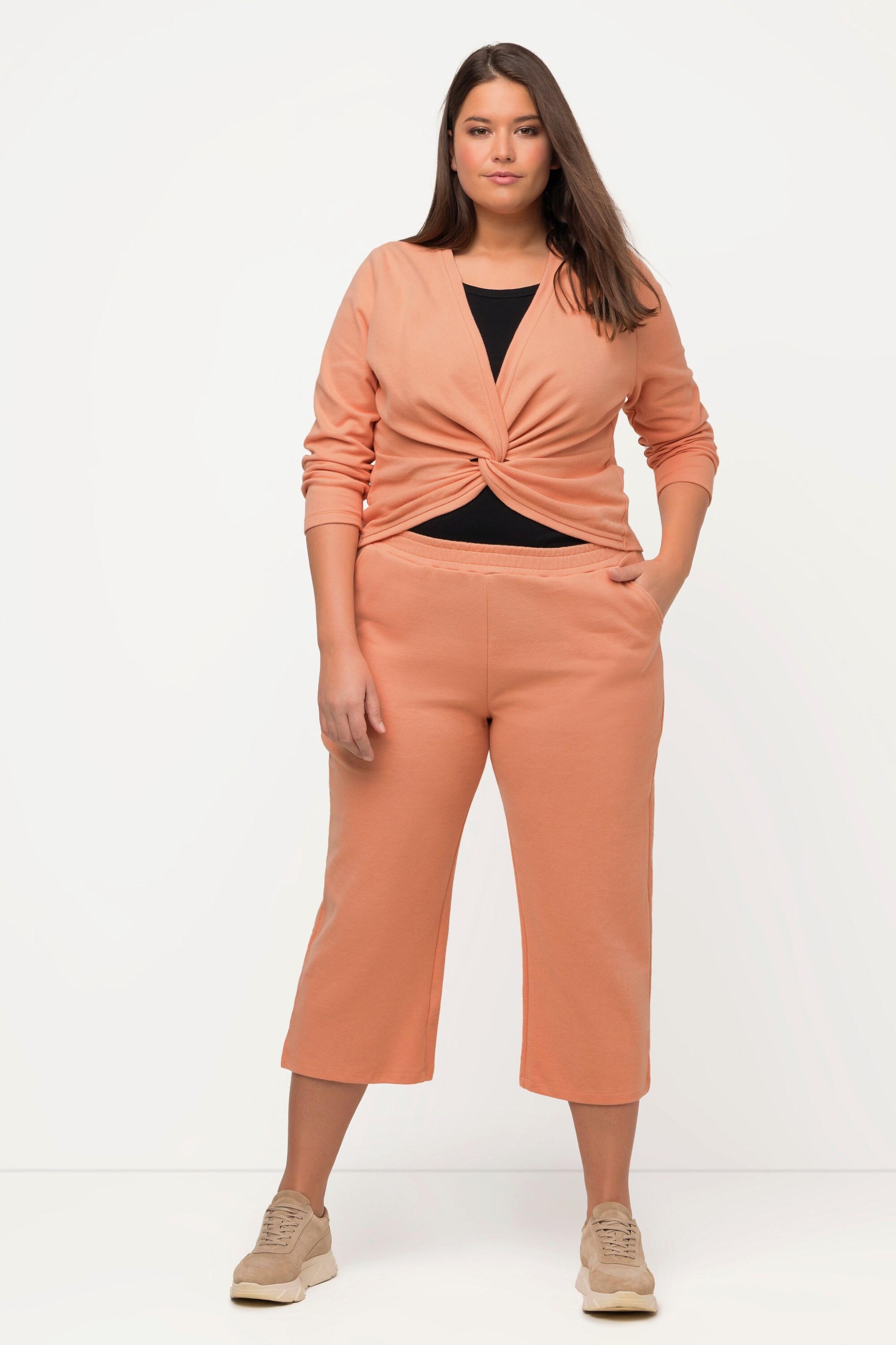 Ulla Popken  Culottes di felpa, lunghe fino al polpaccio, in cotone biologico con cintura elastica 