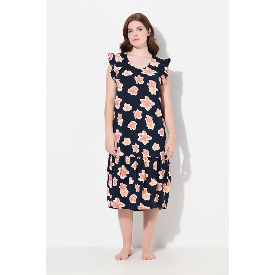 Ulla Popken Camicia Da Notte Floreale Scollo A V Manica A Farfalla  