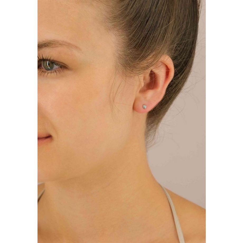 MUAU Schmuck  Clous d'oreilles solitaire monture or blanc 750 diamants 0.10ct. 4.5mm 