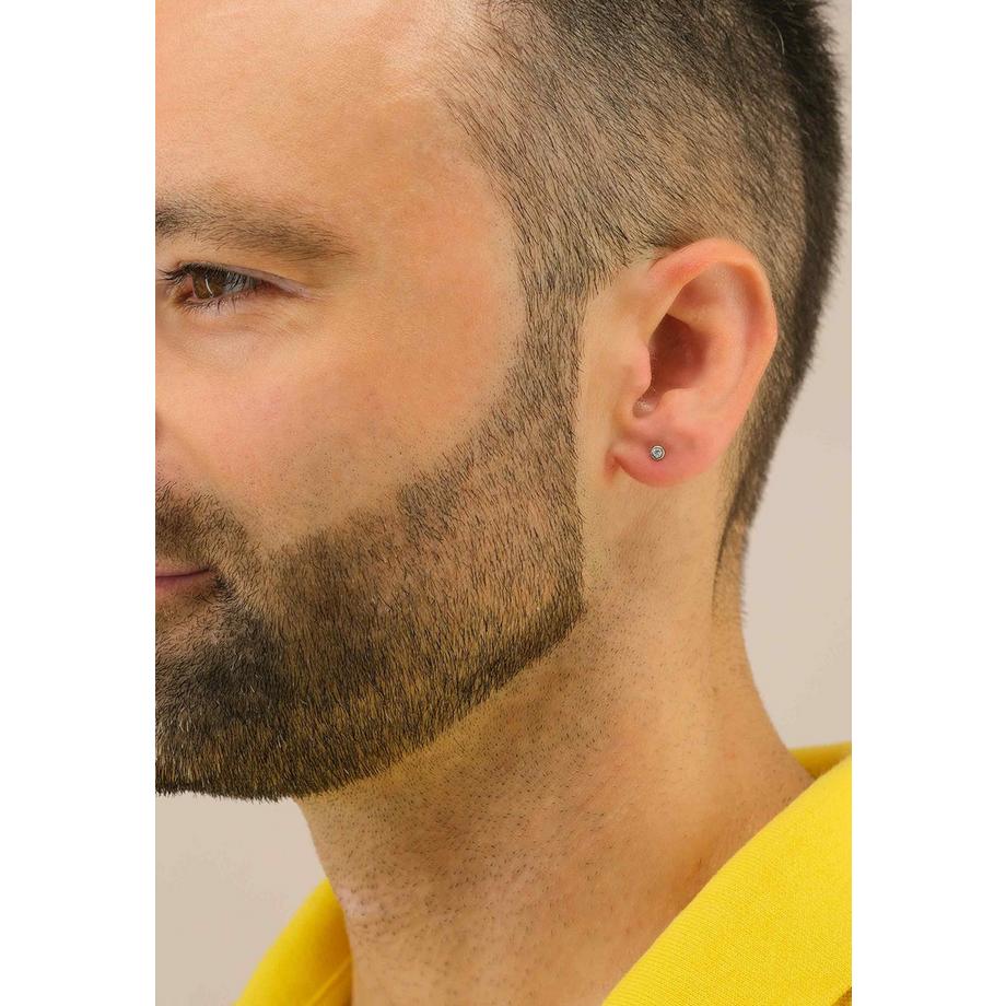 MUAU Schmuck  Clous d'oreilles solitaire monture or blanc 750 diamants 0.10ct. 4.5mm 