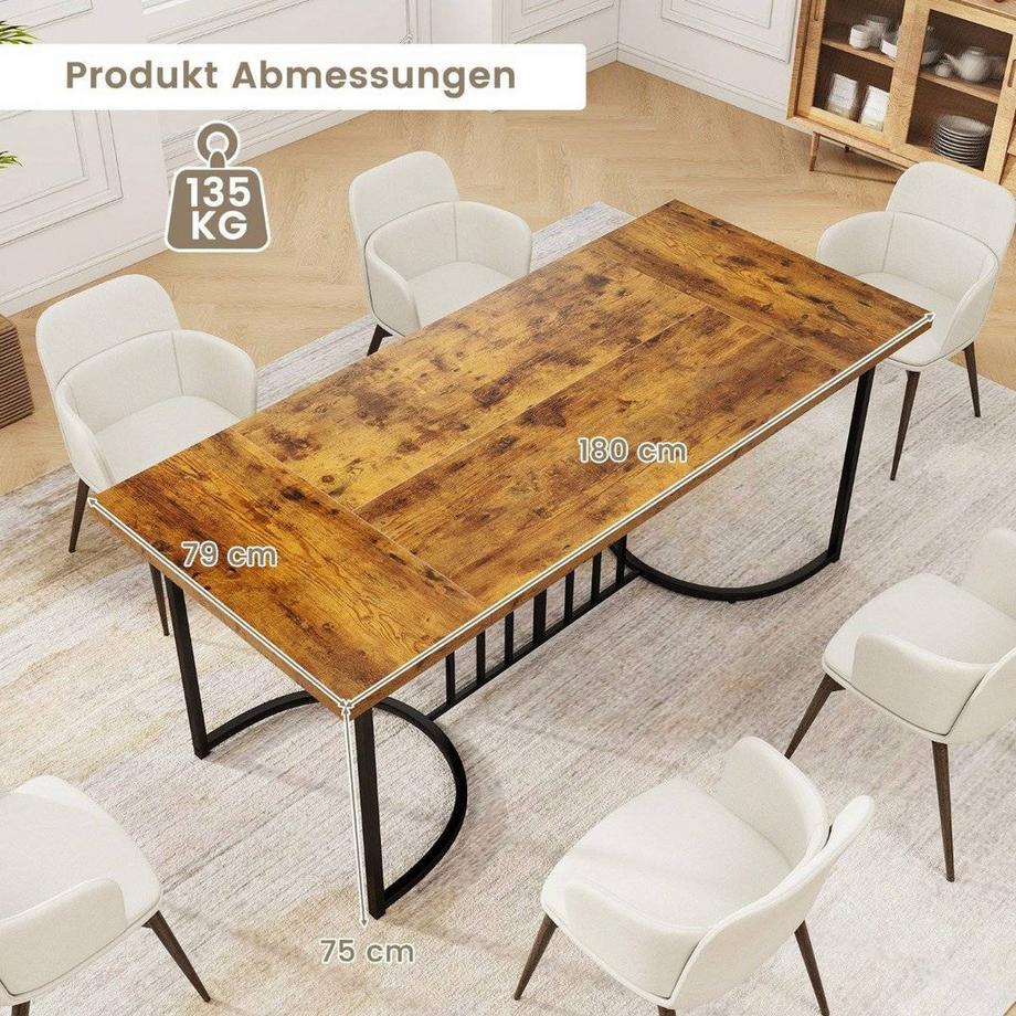 B2X Table à manger 180 cm pour 6-8 personnes table de cuisine rectangulaire en bois  