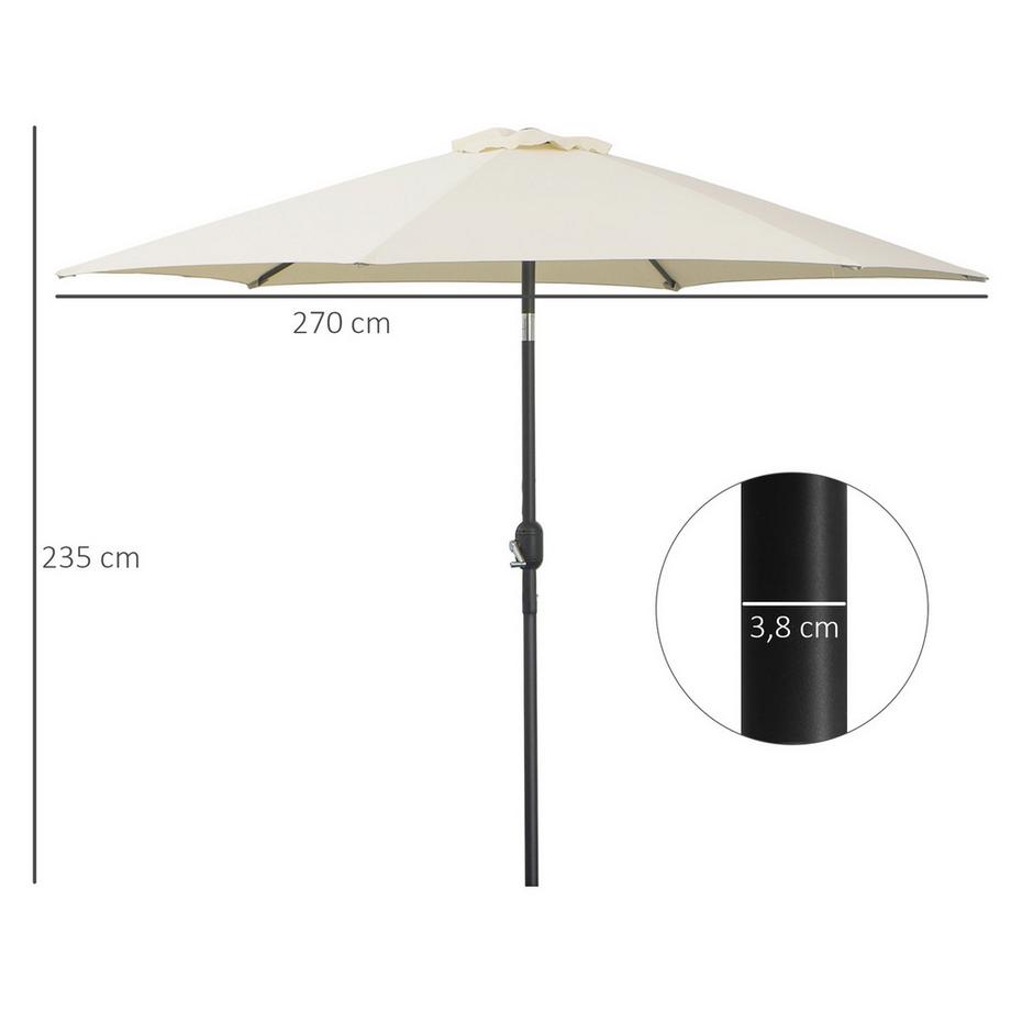 Northio Ombrello Pieghevole Ombrellone Da Giardino Ombrellone Da Mercato Con Manovella In Alluminio 180/㎡ Poliestere Beige ∅2,7 X 2,35 M  