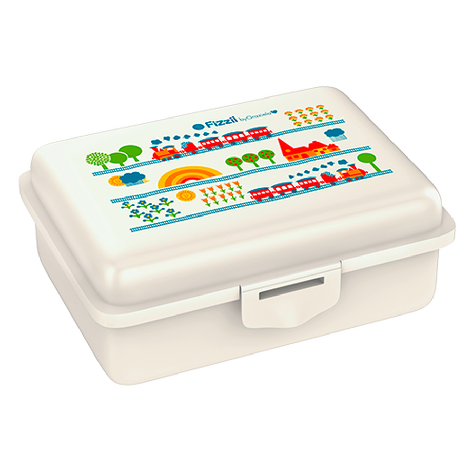 Fizzii Lunchbox mit Trennfach perlweiss, Eisenbahn
