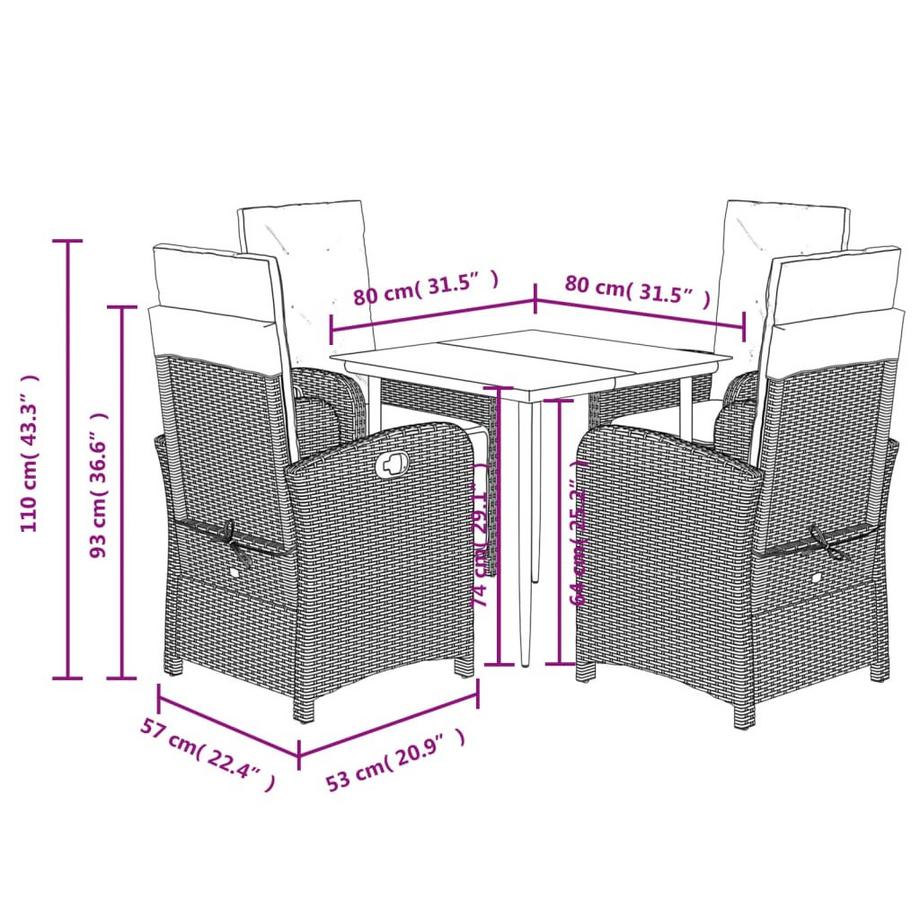 VidaXL set da pranzo da giardino Polirattan  
