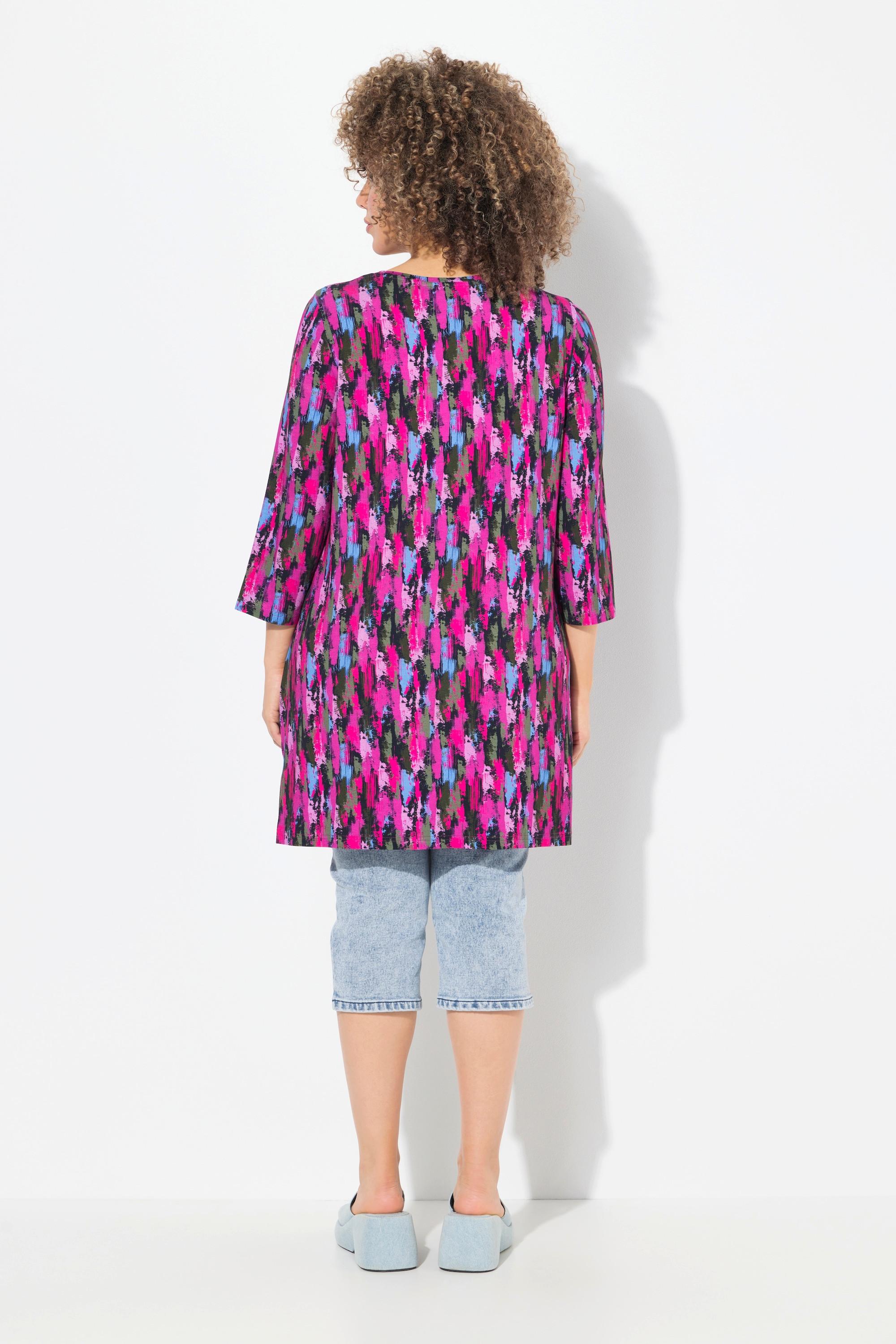 Ulla Popken T-shirt long A-Line Rubans Fantaisie Décolleté V Manches 3/4  