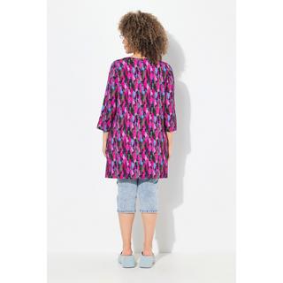 Ulla Popken T-shirt long A-Line Rubans Fantaisie Décolleté V Manches 3/4  