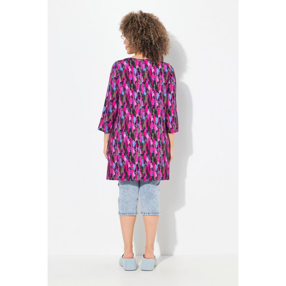 Ulla Popken Longshirt A-Linie Zierbänder V-Ausschnitt 3/4-Arm  