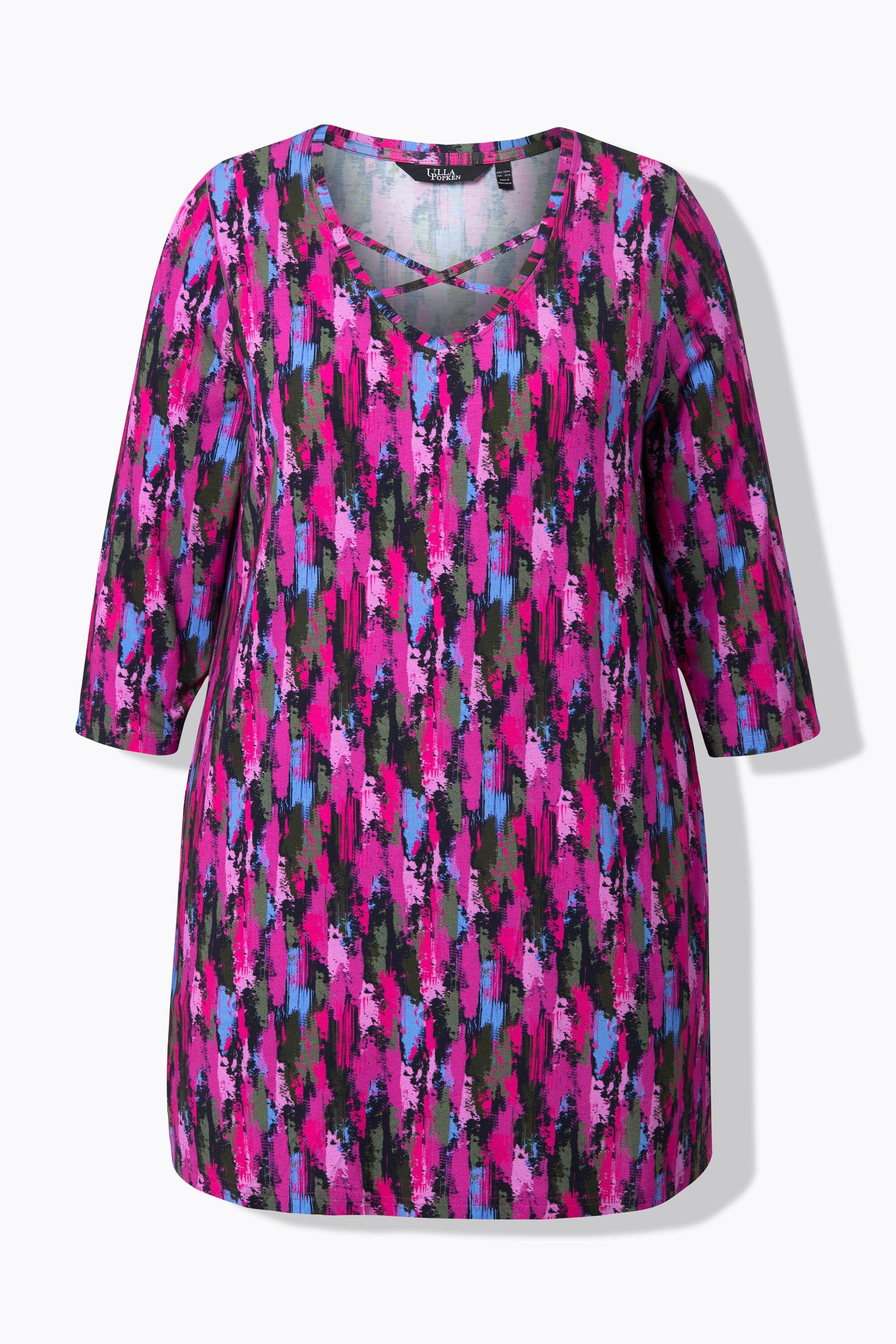 Ulla Popken T-shirt long A-Line Rubans Fantaisie Décolleté V Manches 3/4  