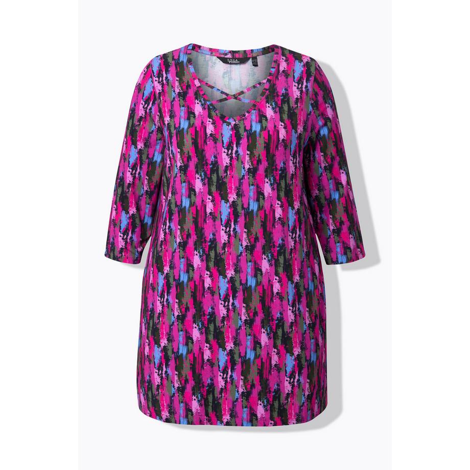 Ulla Popken Longshirt A-Linie Zierbänder V-Ausschnitt 3/4-Arm  