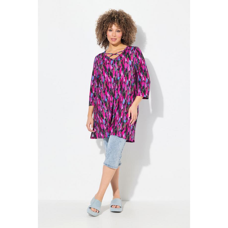 Ulla Popken Longshirt A-Linie Zierbänder V-Ausschnitt 3/4-Arm  