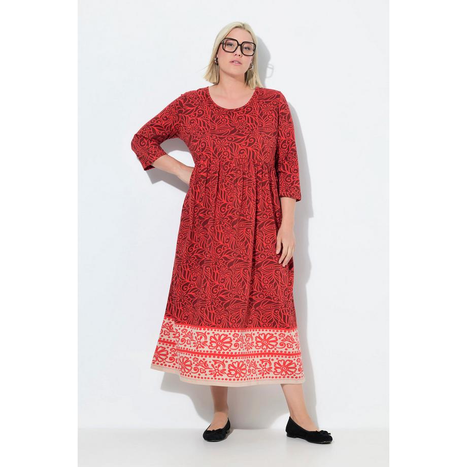 Ulla Popken Robe en jersey Coupe A Col rond Manches 3/4 avec poches  