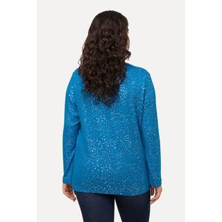 Ulla Popken  Sweat-shirt à col en V et manches longues, motif étoile dans l'esprit de Noël 