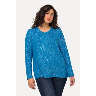 Ulla Popken  Sweat-shirt à col en V et manches longues, motif étoile dans l'esprit de Noël 