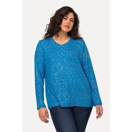 Ulla Popken  Sweat-shirt à col en V et manches longues, motif étoile dans l'esprit de Noël 