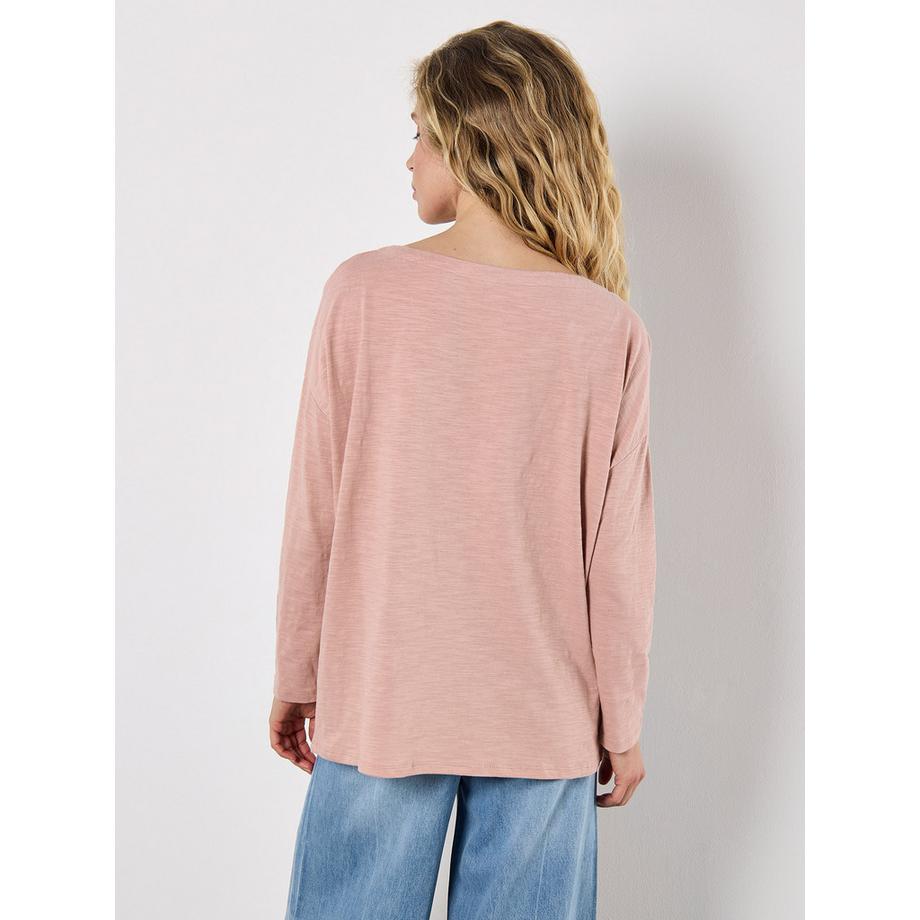 APRICOT Top in cotone slub con scollo asimmetrico  