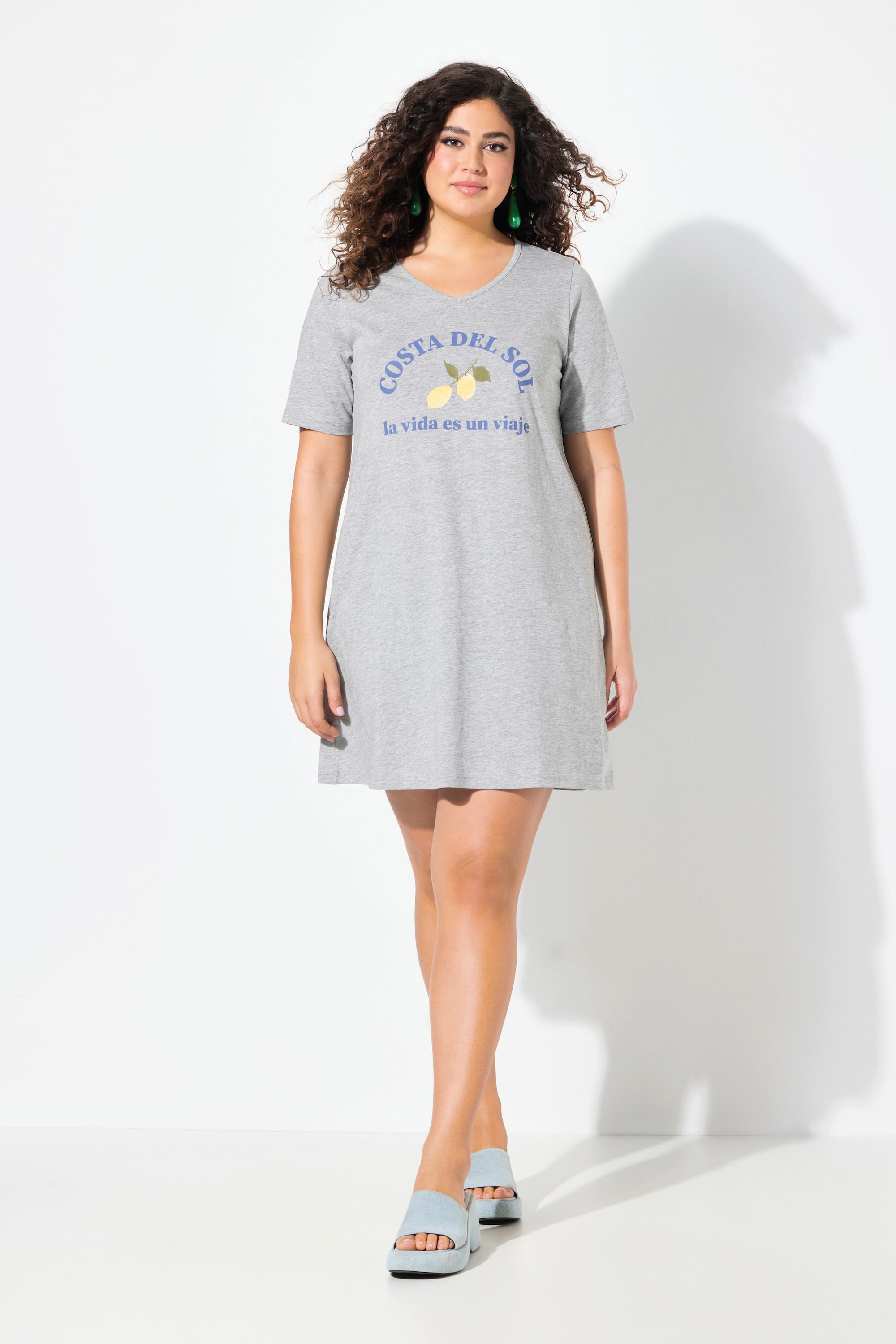 Ulla Popken Abito in jersey limoni linea A scollo a V maniche corte  