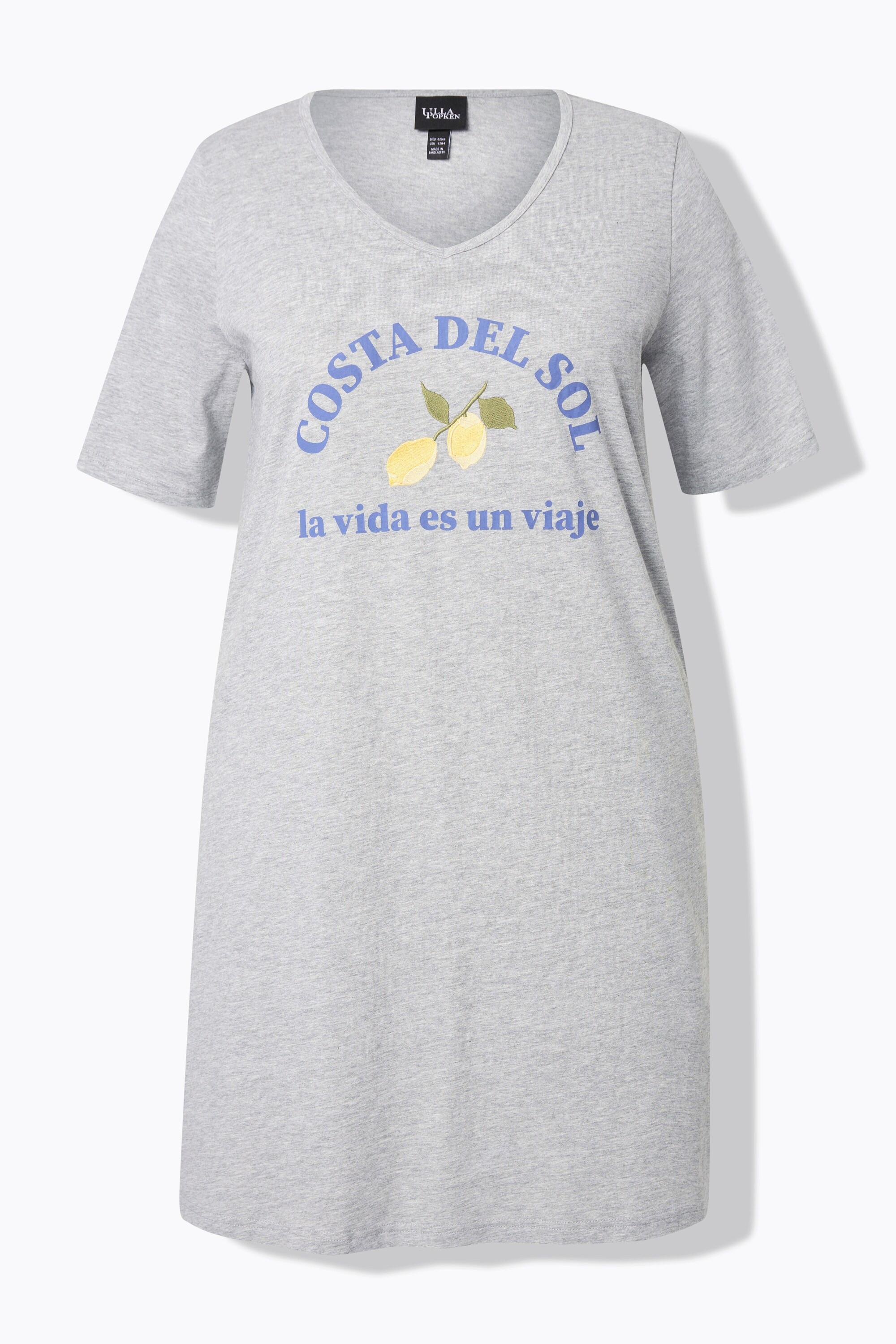 Ulla Popken Abito in jersey limoni linea A scollo a V maniche corte  