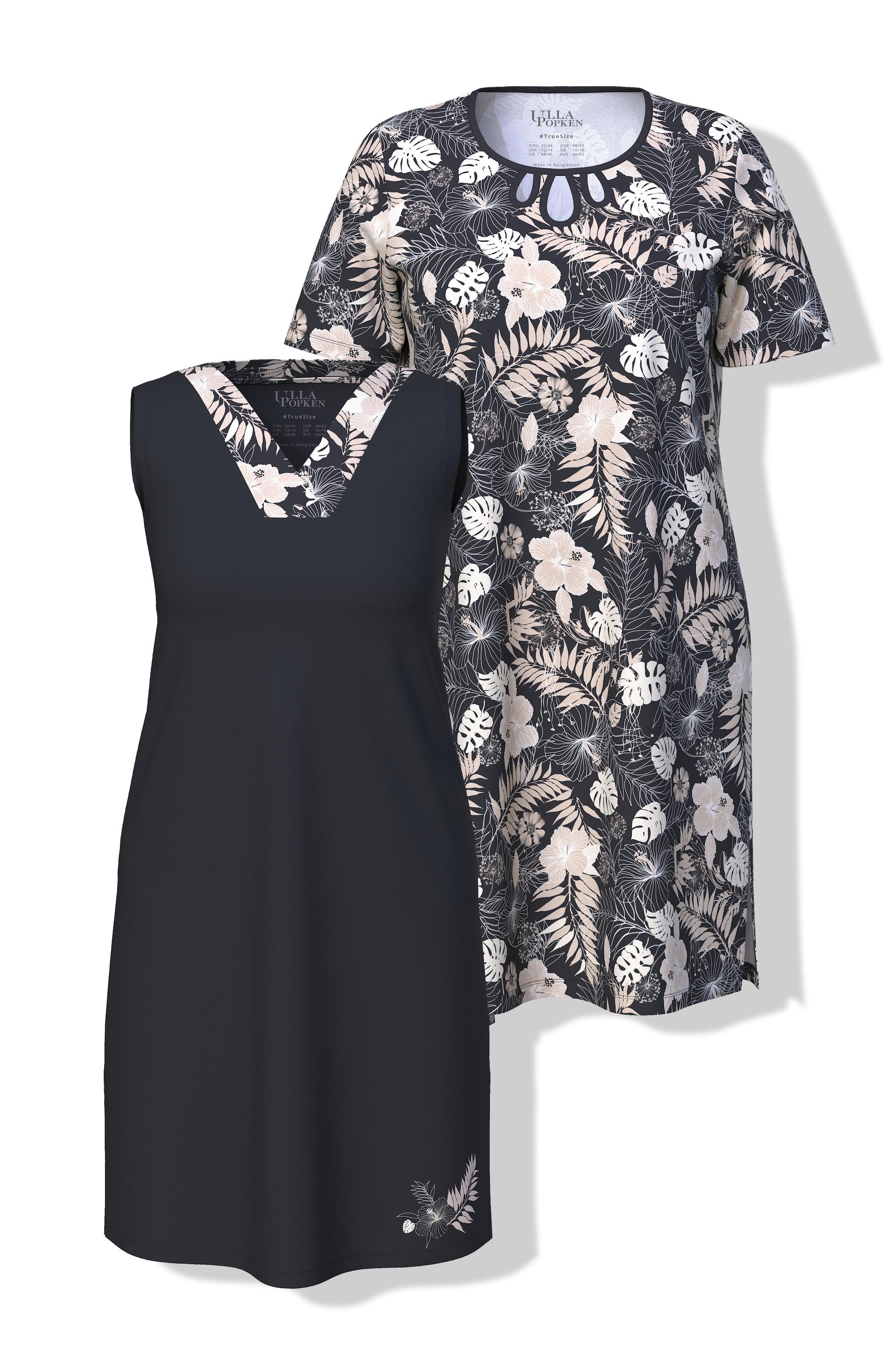 Ulla Popken Bigshirts Confezione Doppia Stampa Foglie Scollo Rotondo Scollo a V  