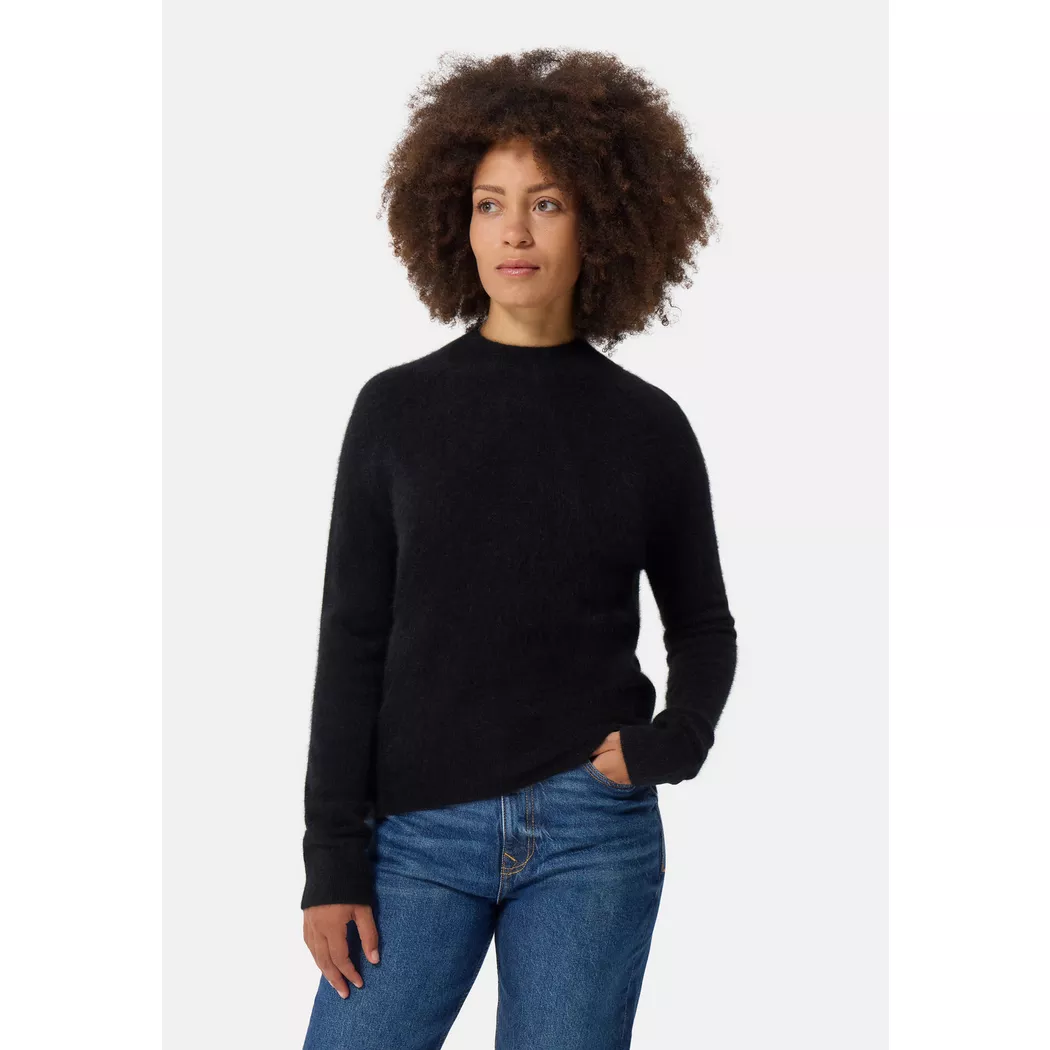 CASH-MERE.CH - Brushed Kaschmir Pullover mit kurzem Stehkragen, für Damen, Schwarz, Größe S
