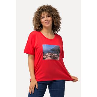 Ulla Popken  T-shirt dal taglio oversize con design fotografico, scollo a girocollo e mezze maniche 