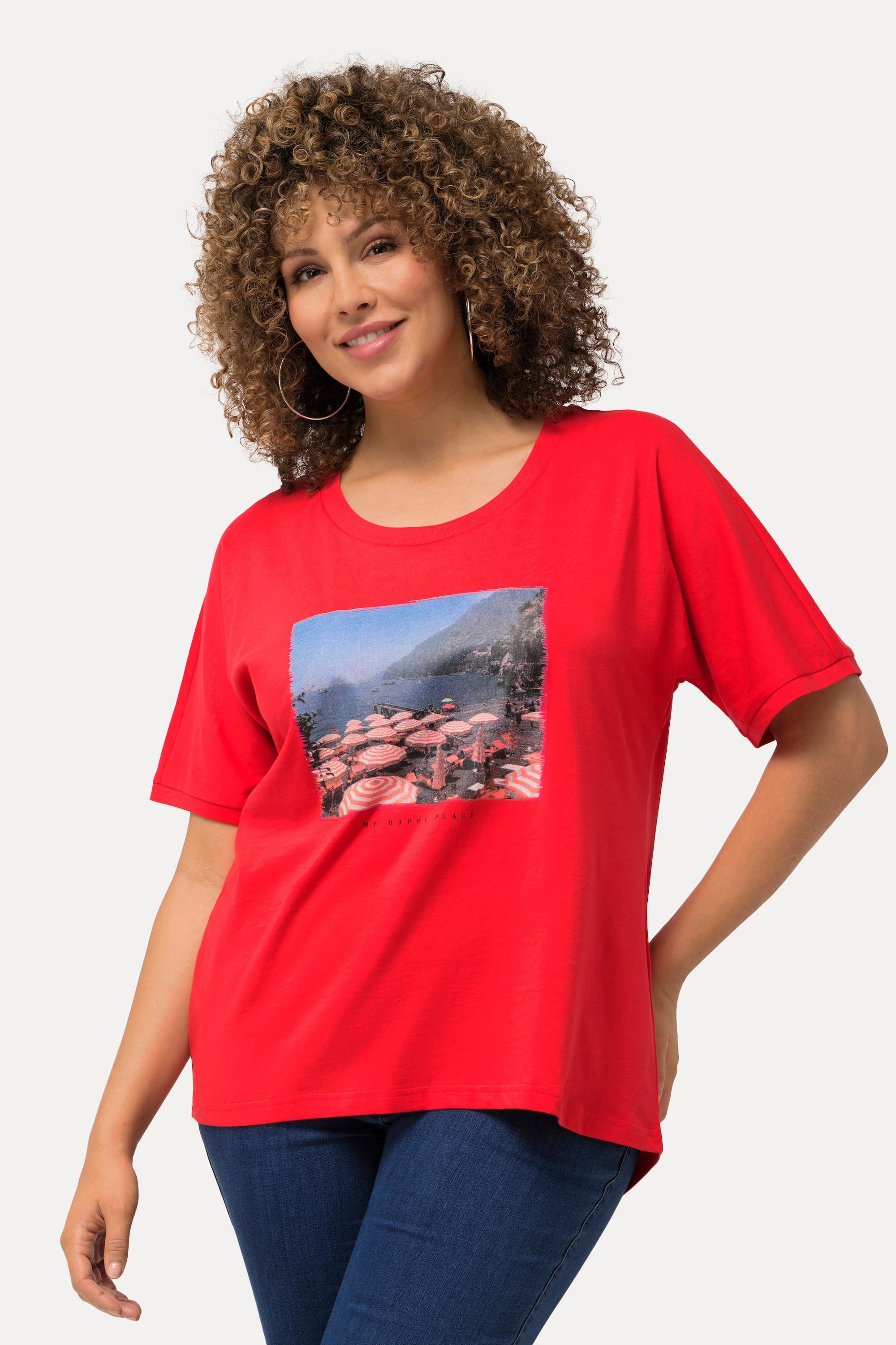 Ulla Popken  T-shirt dal taglio oversize con design fotografico, scollo a girocollo e mezze maniche 