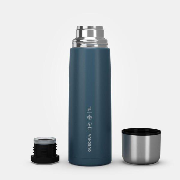 QUECHUA Isolierflasche Wandern Inox Edelstahl 1 Liter blau  