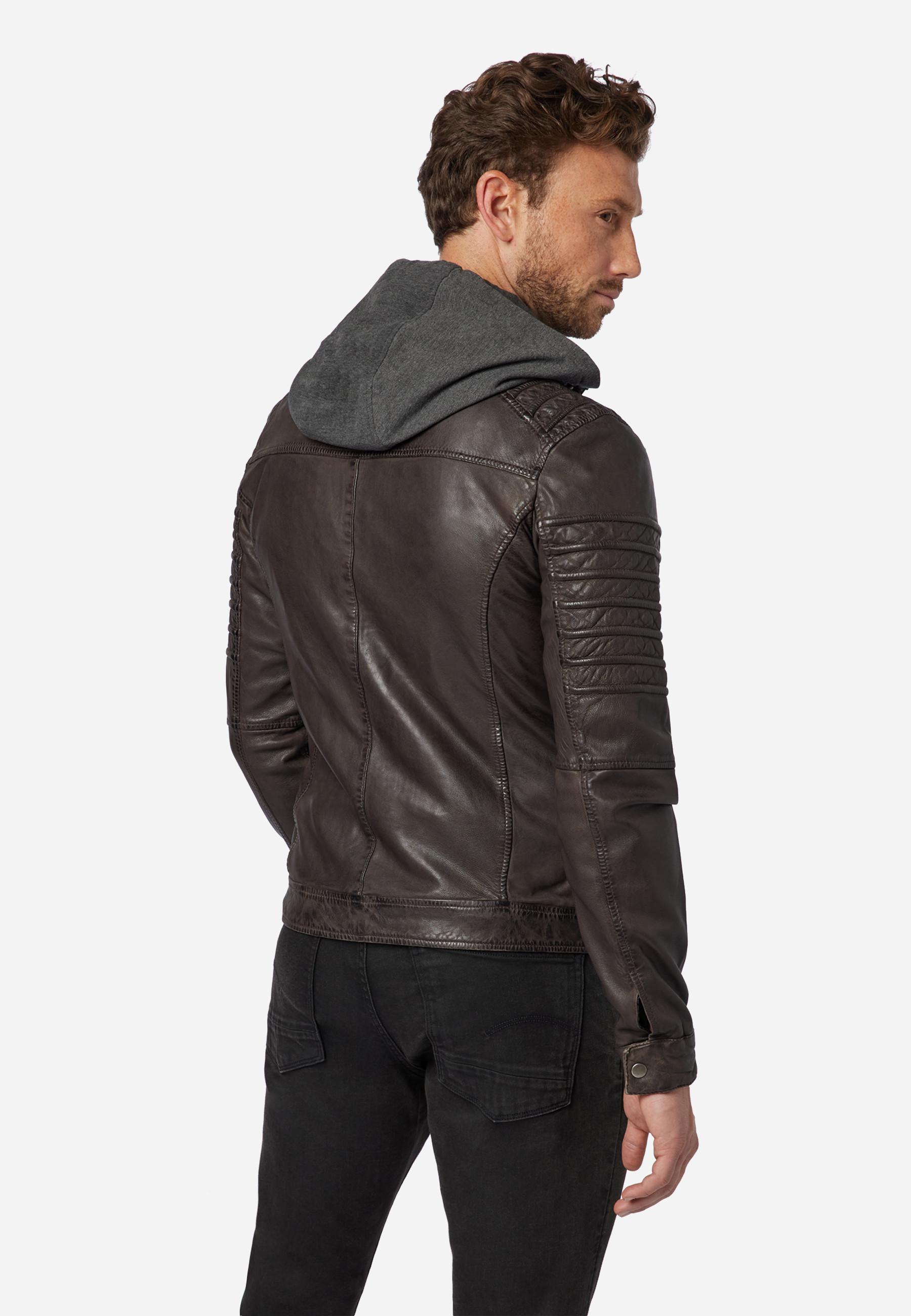 RICANO  Lederjacke 12815 Hood, Bikerstil mit abtrennbarer Kapuze 