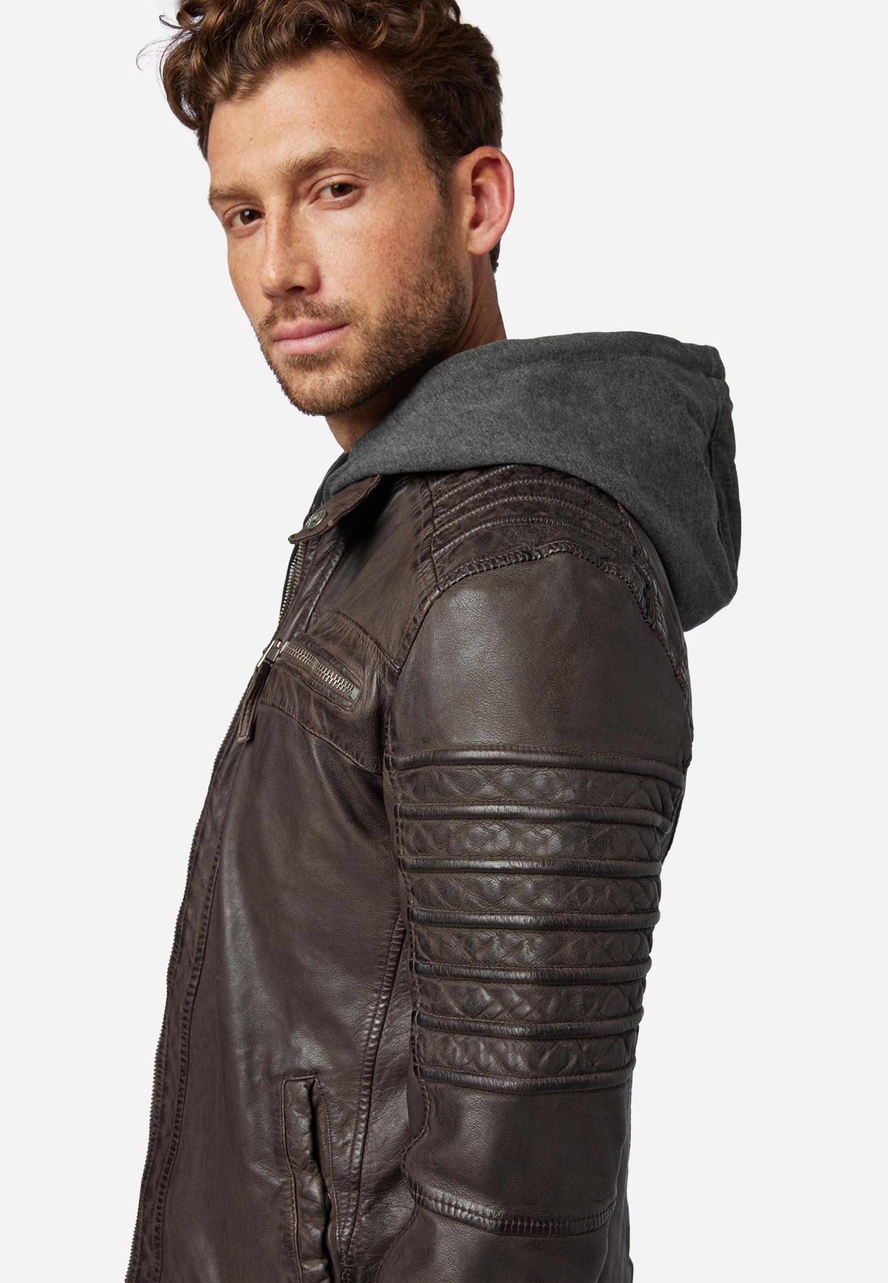 RICANO  Lederjacke 12815 Hood, Bikerstil mit abtrennbarer Kapuze 