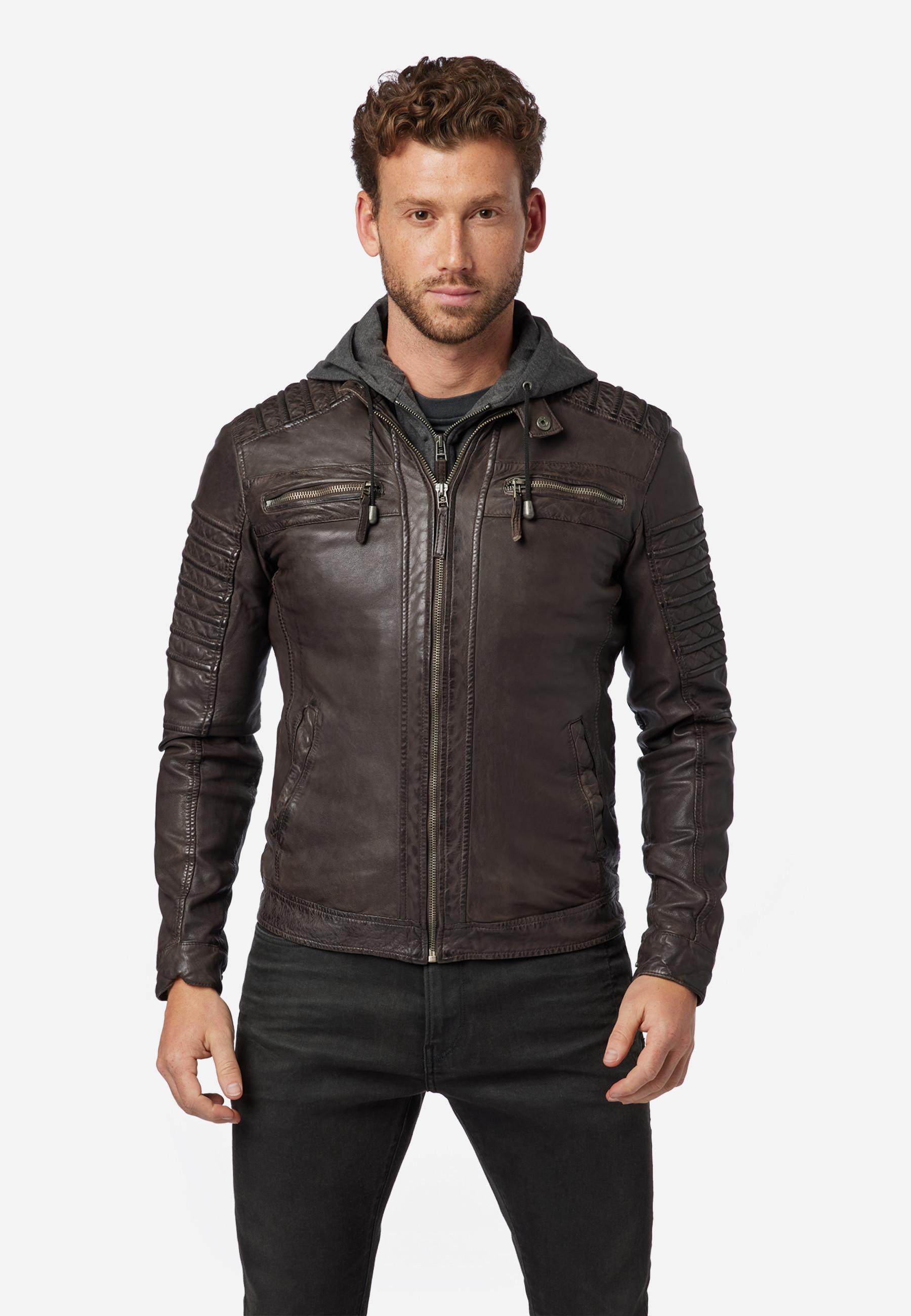 RICANO  Lederjacke 12815 Hood, Bikerstil mit abtrennbarer Kapuze 