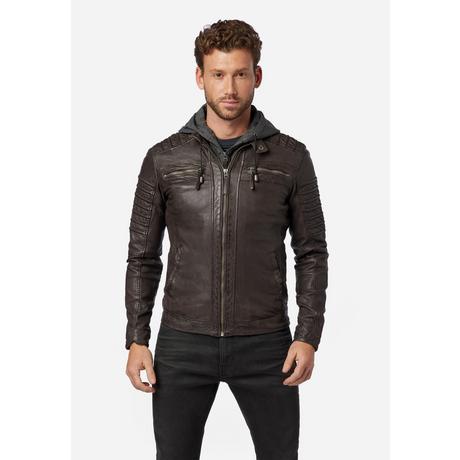 RICANO  Lederjacke 12815 Hood, Bikerstil mit abtrennbarer Kapuze 