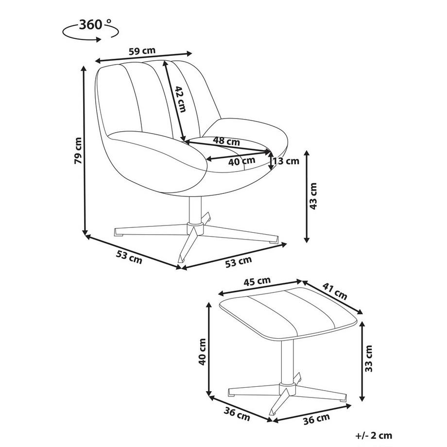 Beliani Fauteuil pivotant en Velours Rétro LIA  