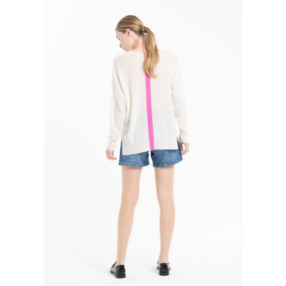 Studio Cashmere8 NAMI 23 V-Ausschnitt Pullover mit farbigem Streifen  