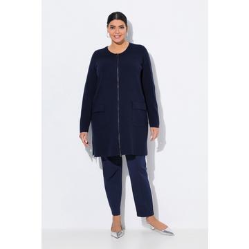 Cardigan a costine in maglia fine con scollo rotondo e cerniera a cursore doppio