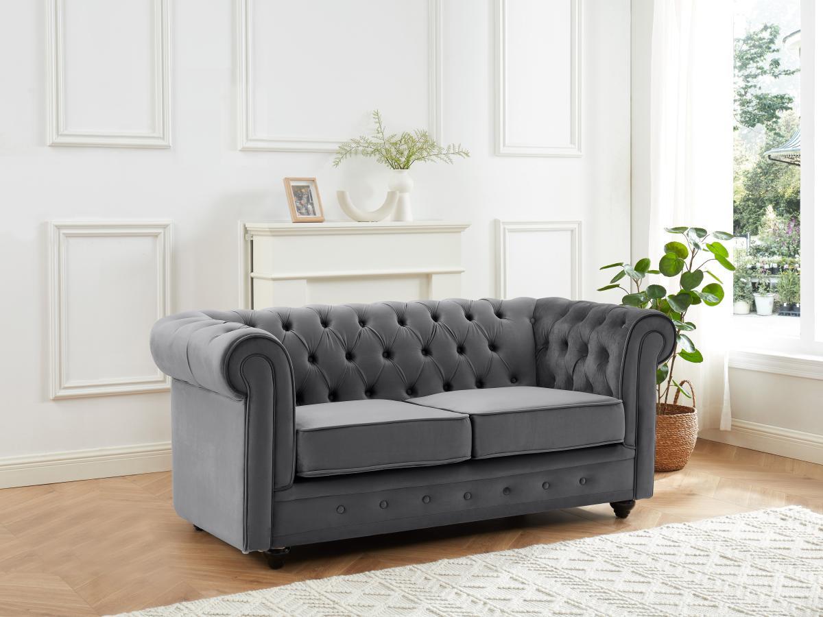 Vente-unique Sofa 2-Sitzer - Samt - Anthrazit - CHESTERFIELD  