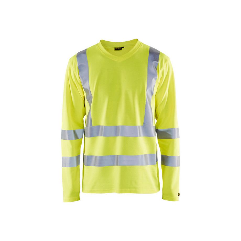 t-shirtnti-uv a aniche lunghe con scollo a v ad alta visibilità