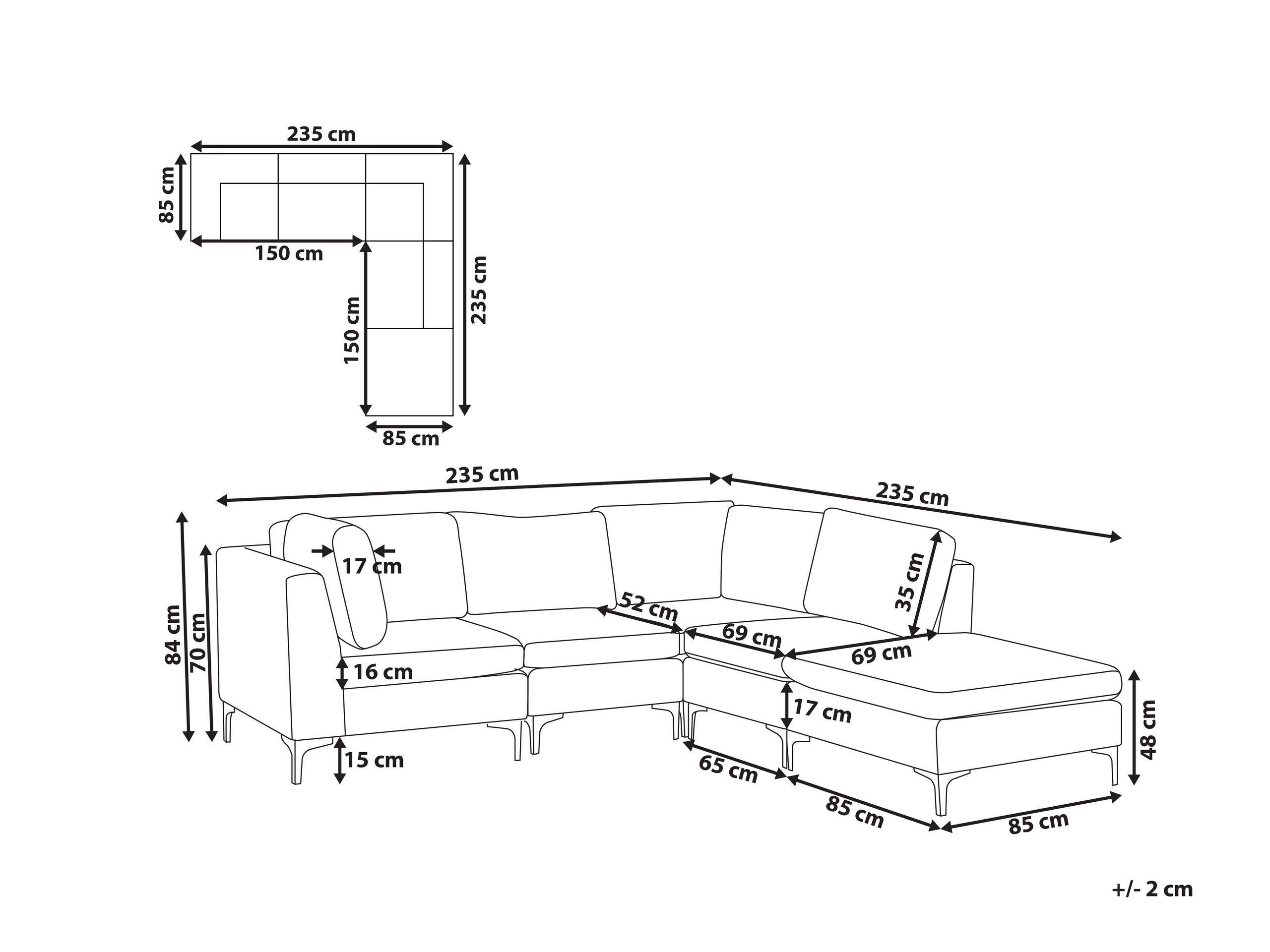 Beliani Sofa mit Ottomane aus Samtstoff Modern EVJA  