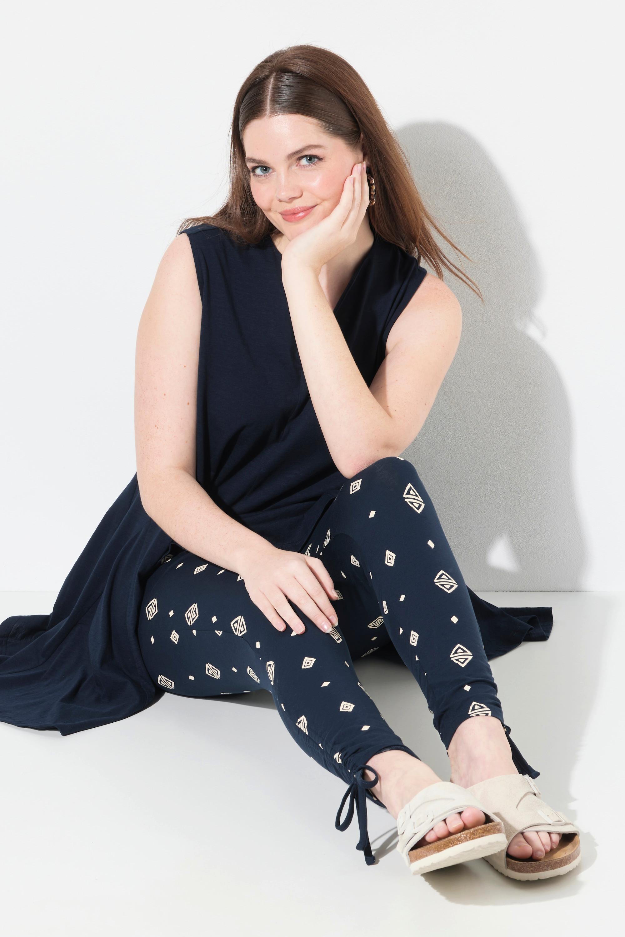 Ulla Popken Legging Motif Losanges Jambe Étroite Coton Bio  