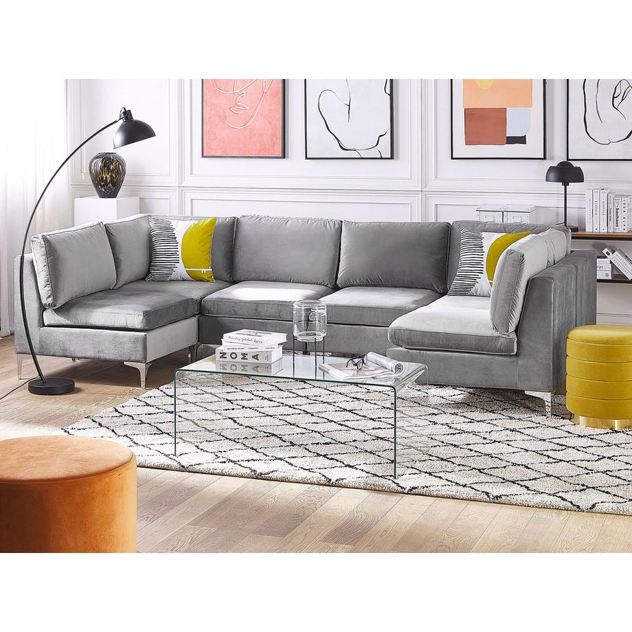 Beliani U-förmiges Sofa aus Samtstoff  EVJA  