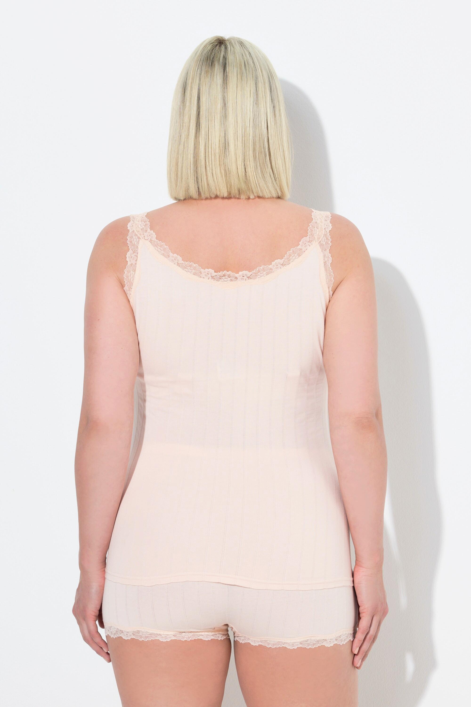 Ulla Popken Canottiera Jersey Ajour Pizzo Scollo Rotondo  