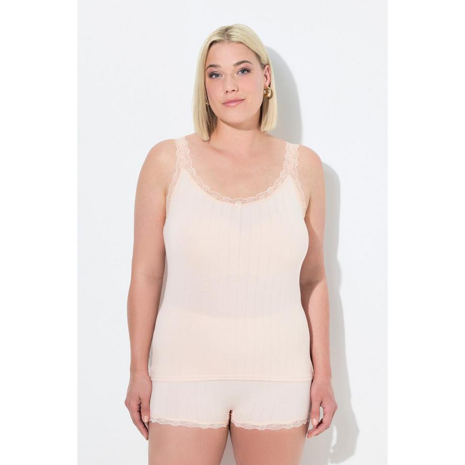 Ulla Popken Canottiera Jersey Ajour Pizzo Scollo Rotondo  