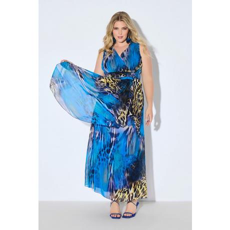 Ulla Popken Maxi Chiffonkleid ärmellos Leo-Druck  