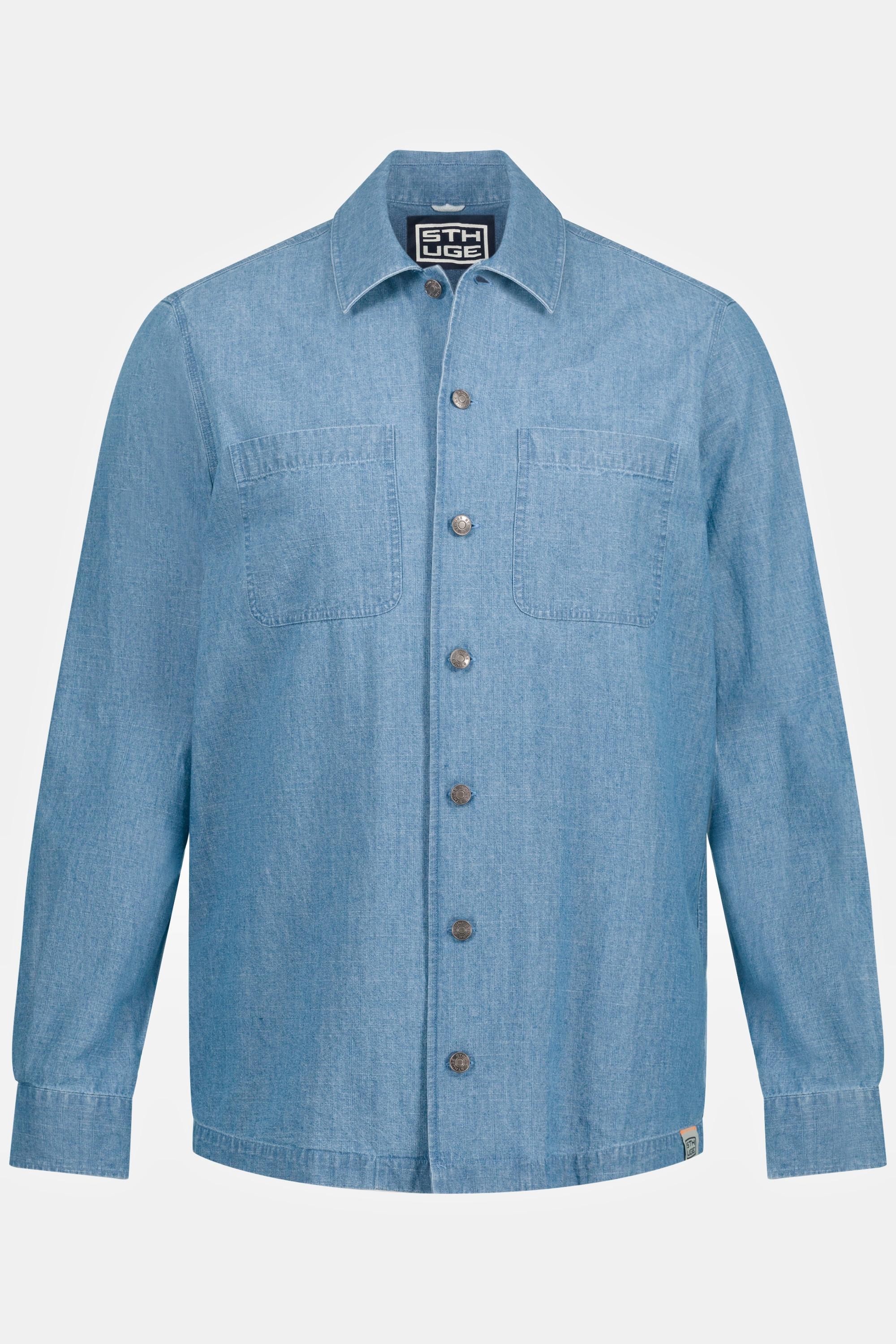 Sthuge  Camicia STHUGE da indossare sopra altri indumenti con maniche lunghe, colletto ad apertura inglese ed effetto jeans blu chiaro 