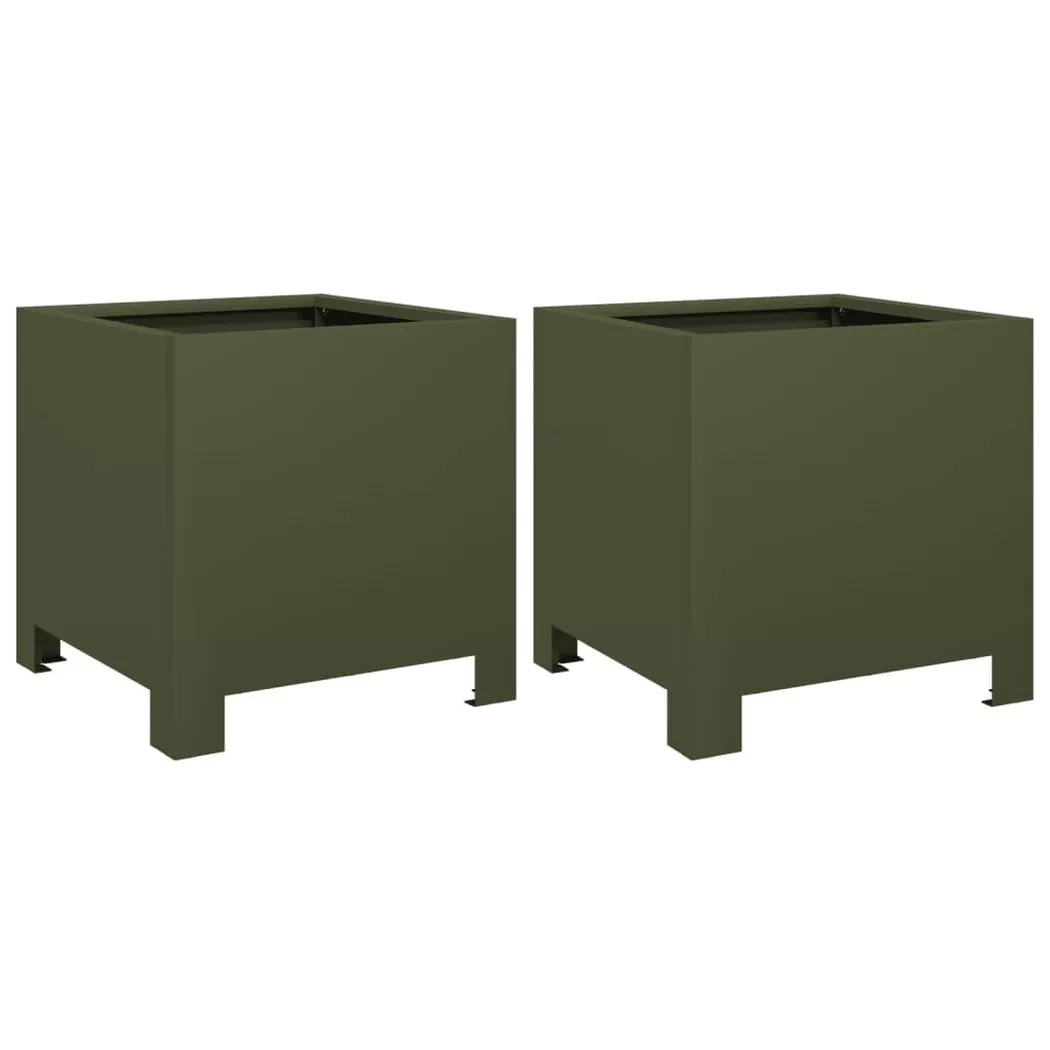 vidaXL Jardinières 2 pcs vert olive 30x30x30 cm acier