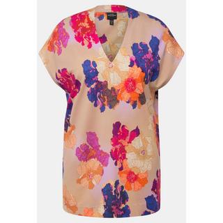 Ulla Popken  T-shirt classica con design floreale, scollo a V e mezze maniche 