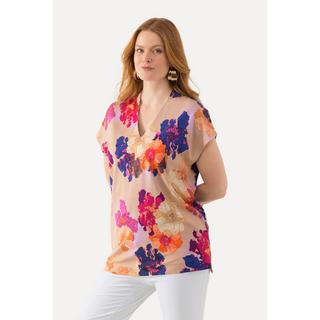 Ulla Popken  T-shirt classica con design floreale, scollo a V e mezze maniche 